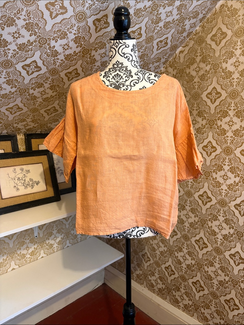 Lightweight peach Linen top with ruffles sheeves